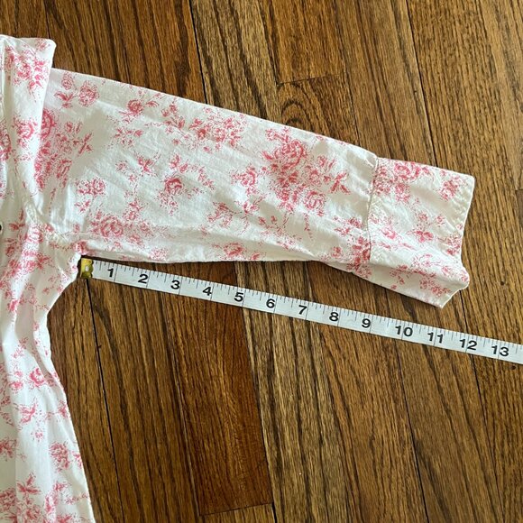 GUESS Los Angeles Women's Ivory/Pink Floral Snap closure Roll up Sleeves Top S - Picture 9 of 11